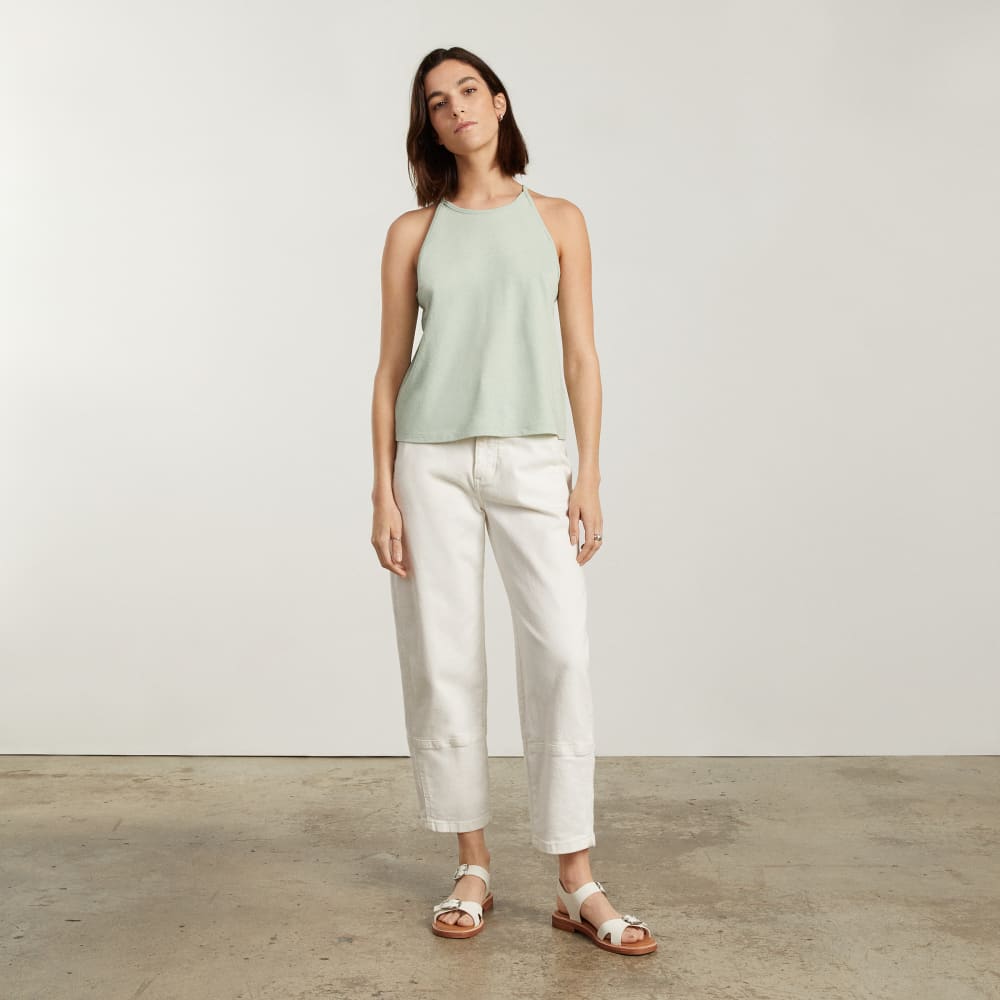 The Twin Buckle Sandal in Canvas Tan — detail view