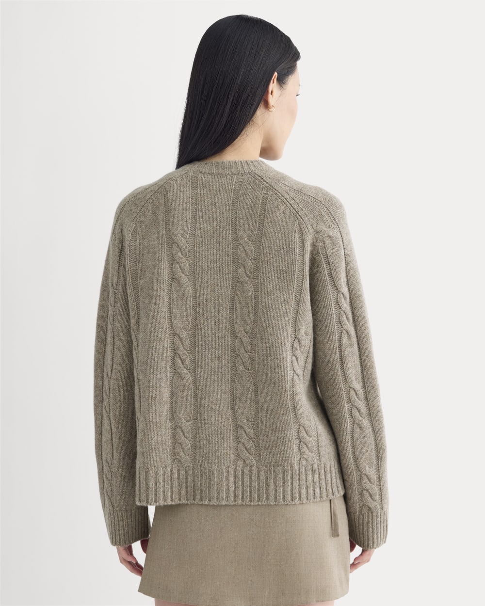 Cable Cardigan in Extrafine Luxe Merino in Heather Soft Taupe — detail view