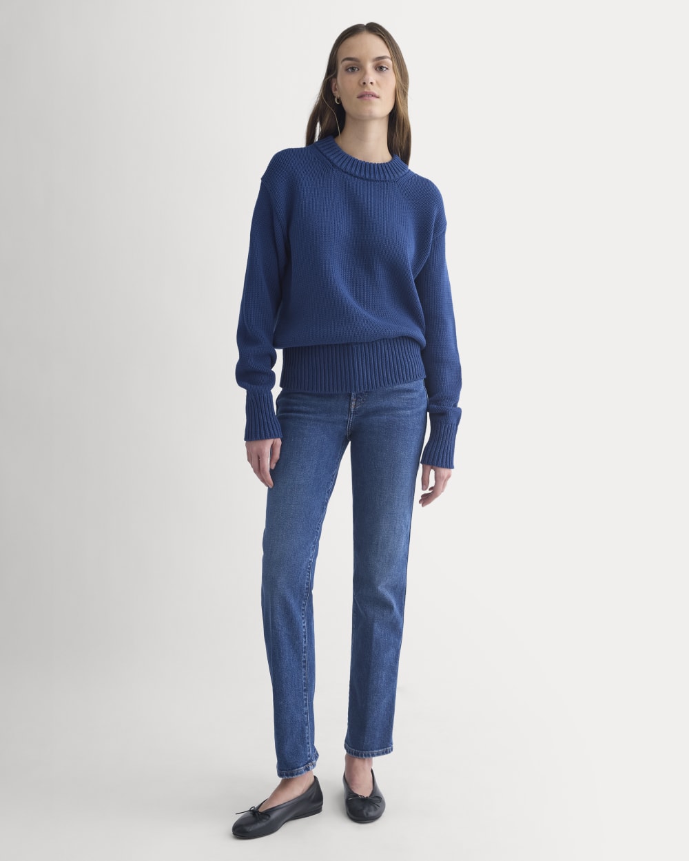 Oversized Cocoon Crew in Elevated Cotton in Estate Blue — detail view
