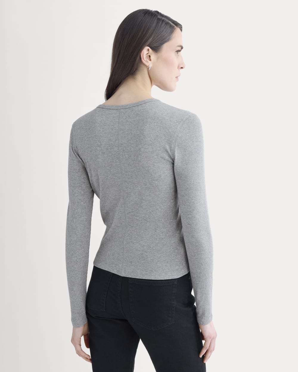 Luxe Rib Button-Up Top in Heathered Light Grey — detail view