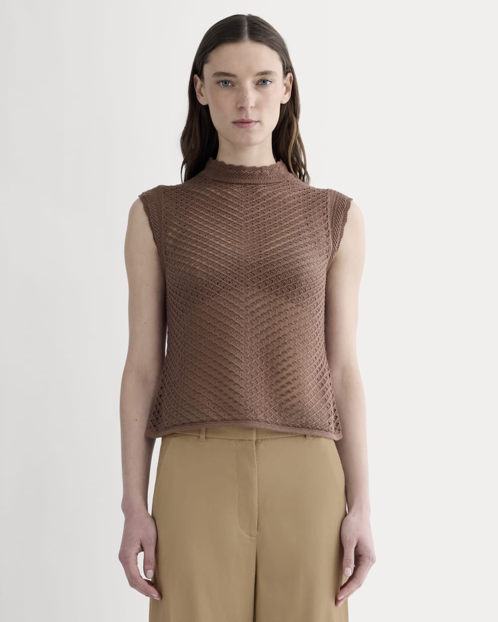 The Lace Knit Tank in Mocha — front view
