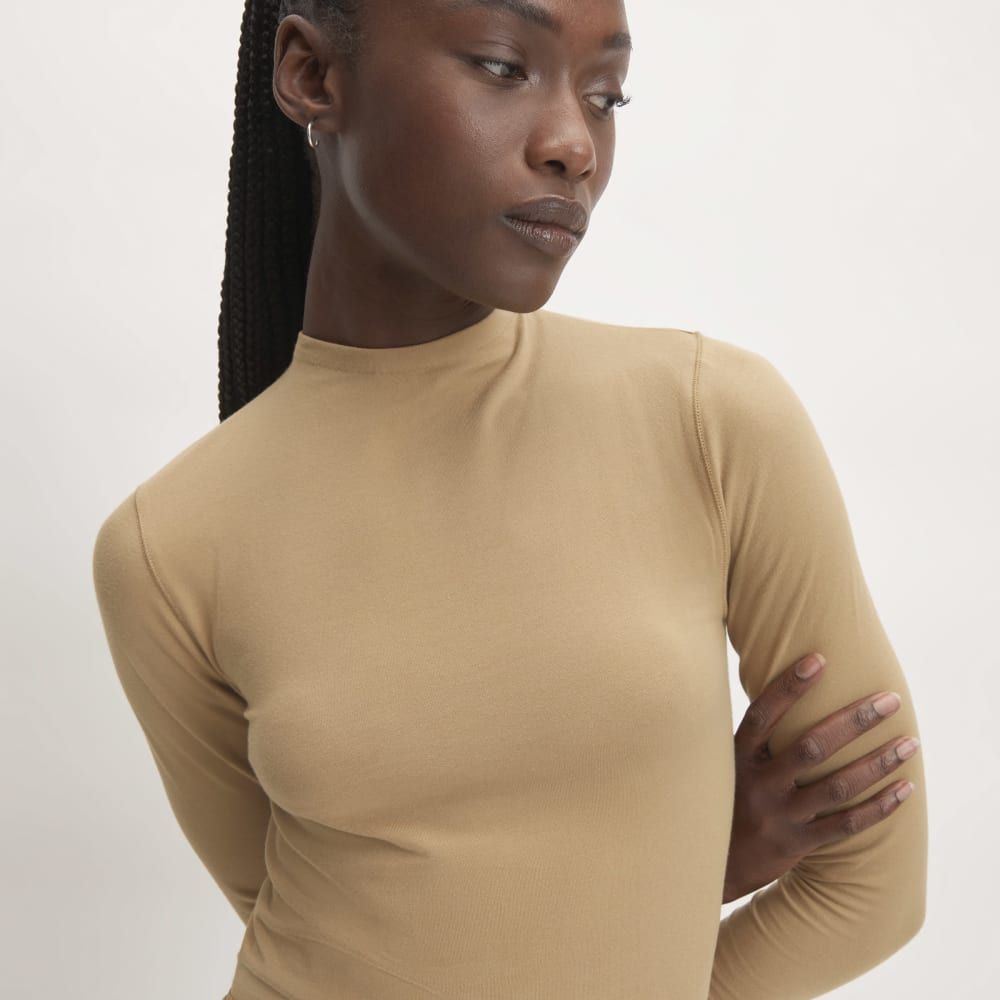 The Supima® Form Funnel Neck Tee in Tiger's Eye — detail view