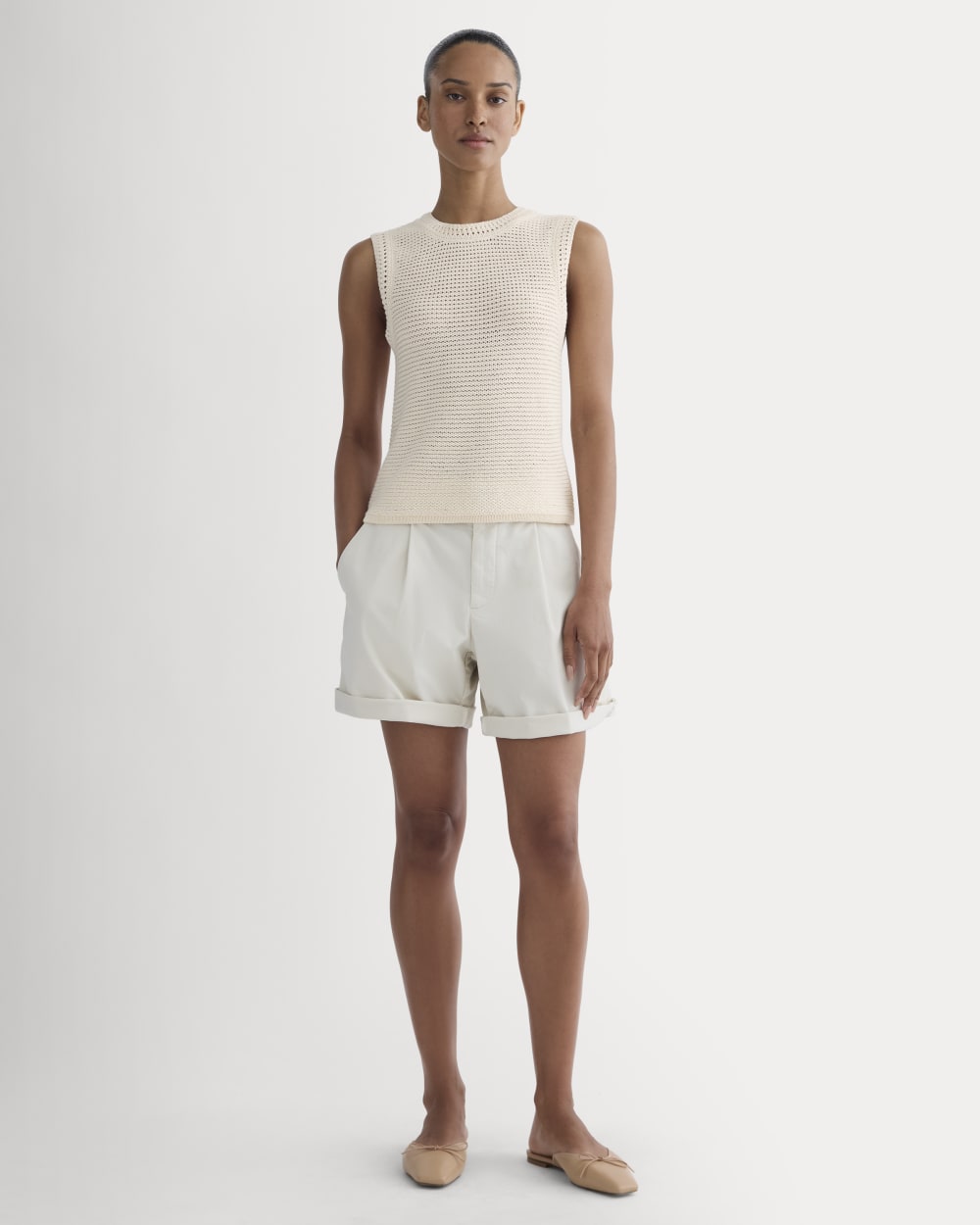 The Organic Cotton Open-Stitch Tank in Canvas — detail view