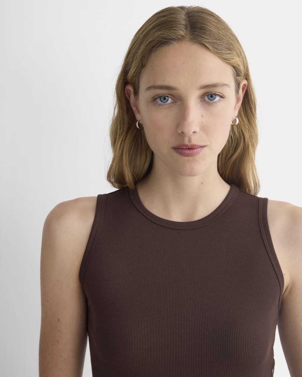Luxe Rib Side Snap Tank in Coffee Bean — detail view