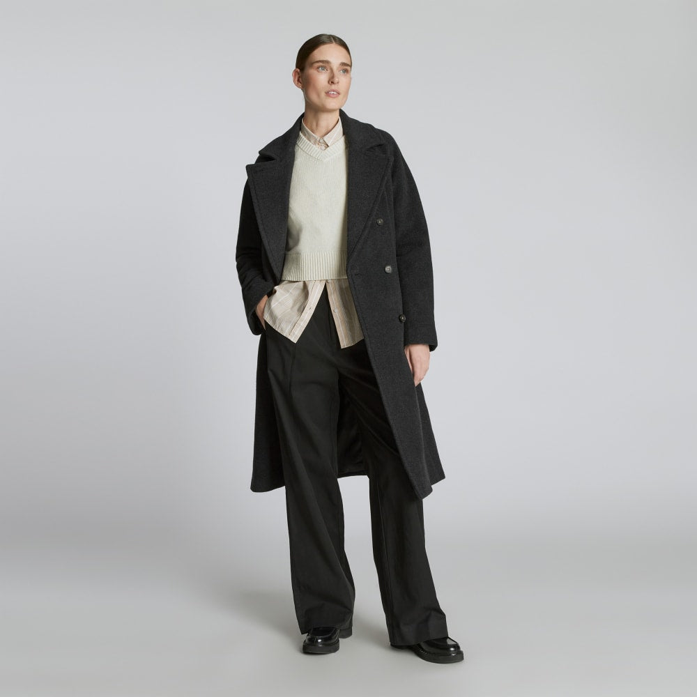 The Italian ReWool® Long Peacoat in Heathered Black — detail view