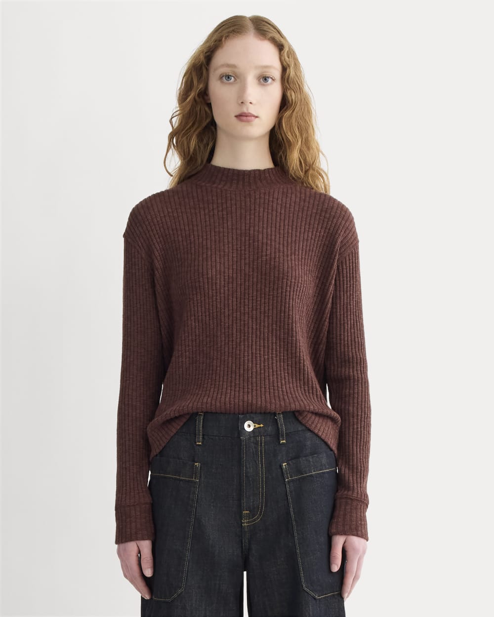 The Cozy Rib Funnel-Neck in Dark Mahogany — front view