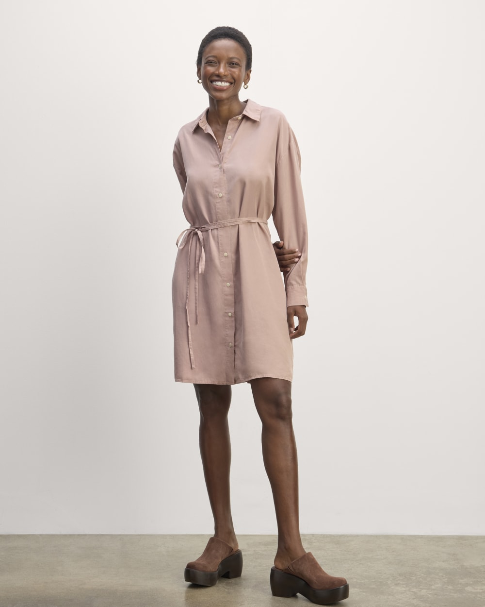 The Must-Have Shirtdress in Butterlite in Dusty Rose — detail view
