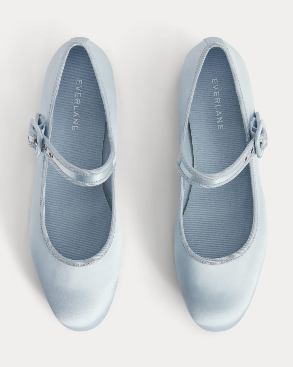 The Day Buckle Mary Jane in Robin Blue Satin — detail view