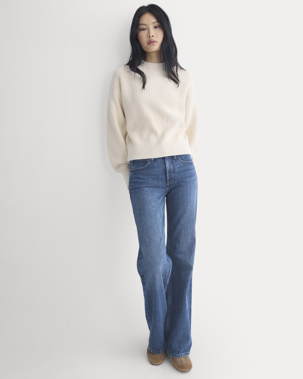 Cropped Ribbed Crew in Everyday Cotton in Canvas — detail view