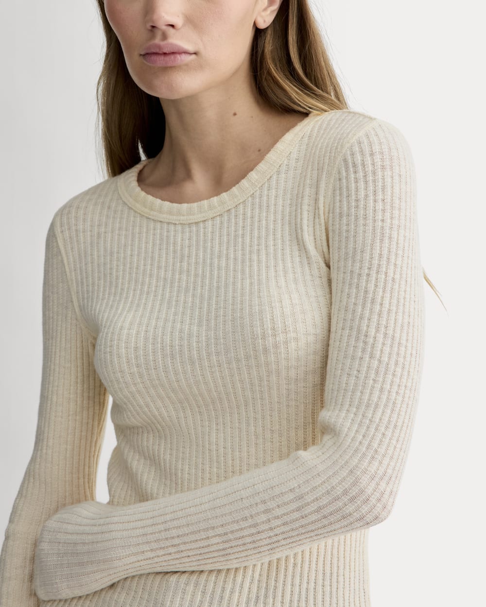The Cozy Rib Long-Sleeve Tee in Bone — detail view