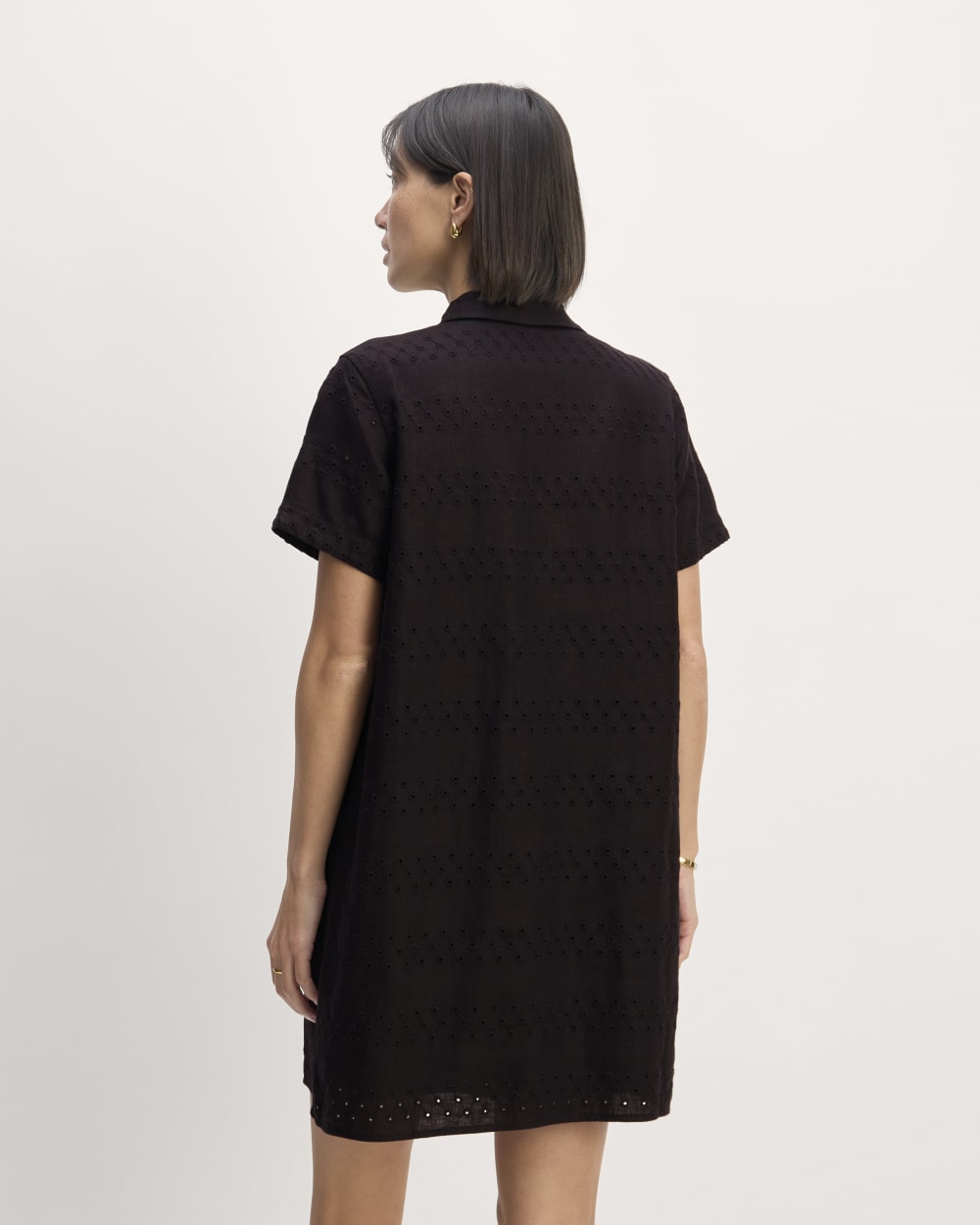 The Linen Eyelet Shirtdress in Black Eyelet — detail view