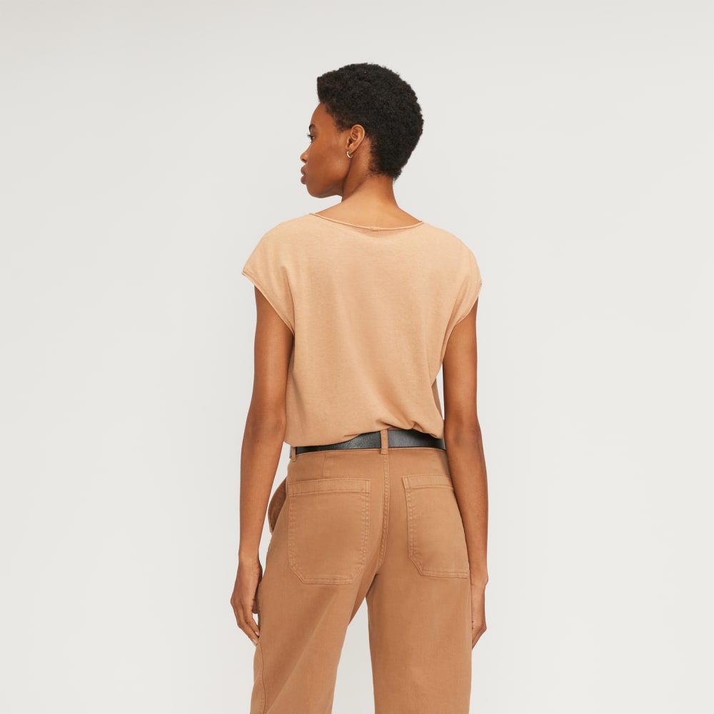 The Hemp Scoop-Neck Muscle Tee in Caramel — detail view