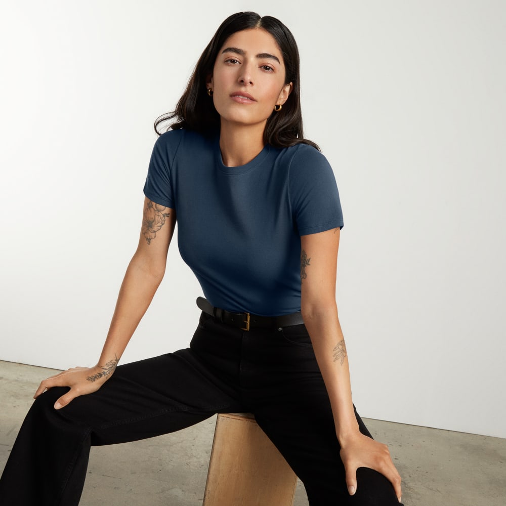 The Organic Cotton Crew Tee in Atlantic — detail view