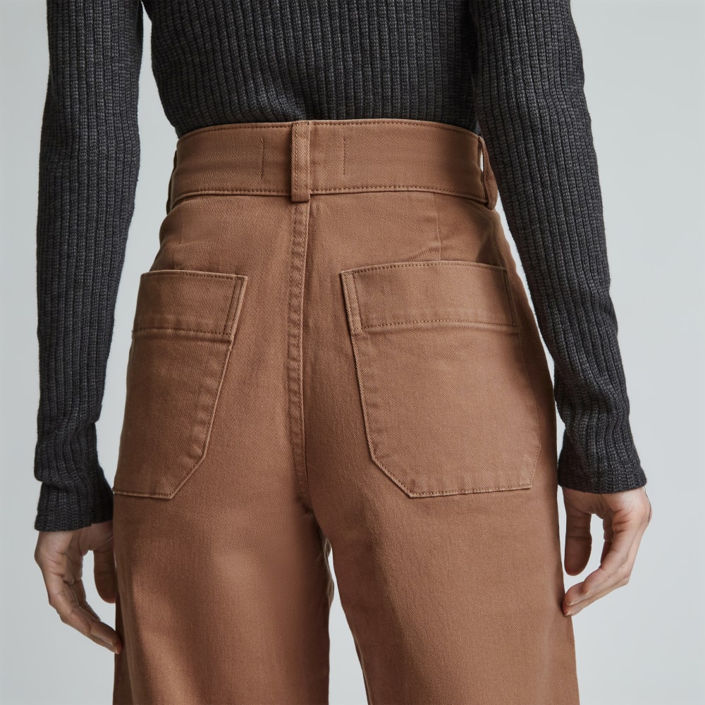 The Organic Wide-Leg Pant in Carob Brown — detail view