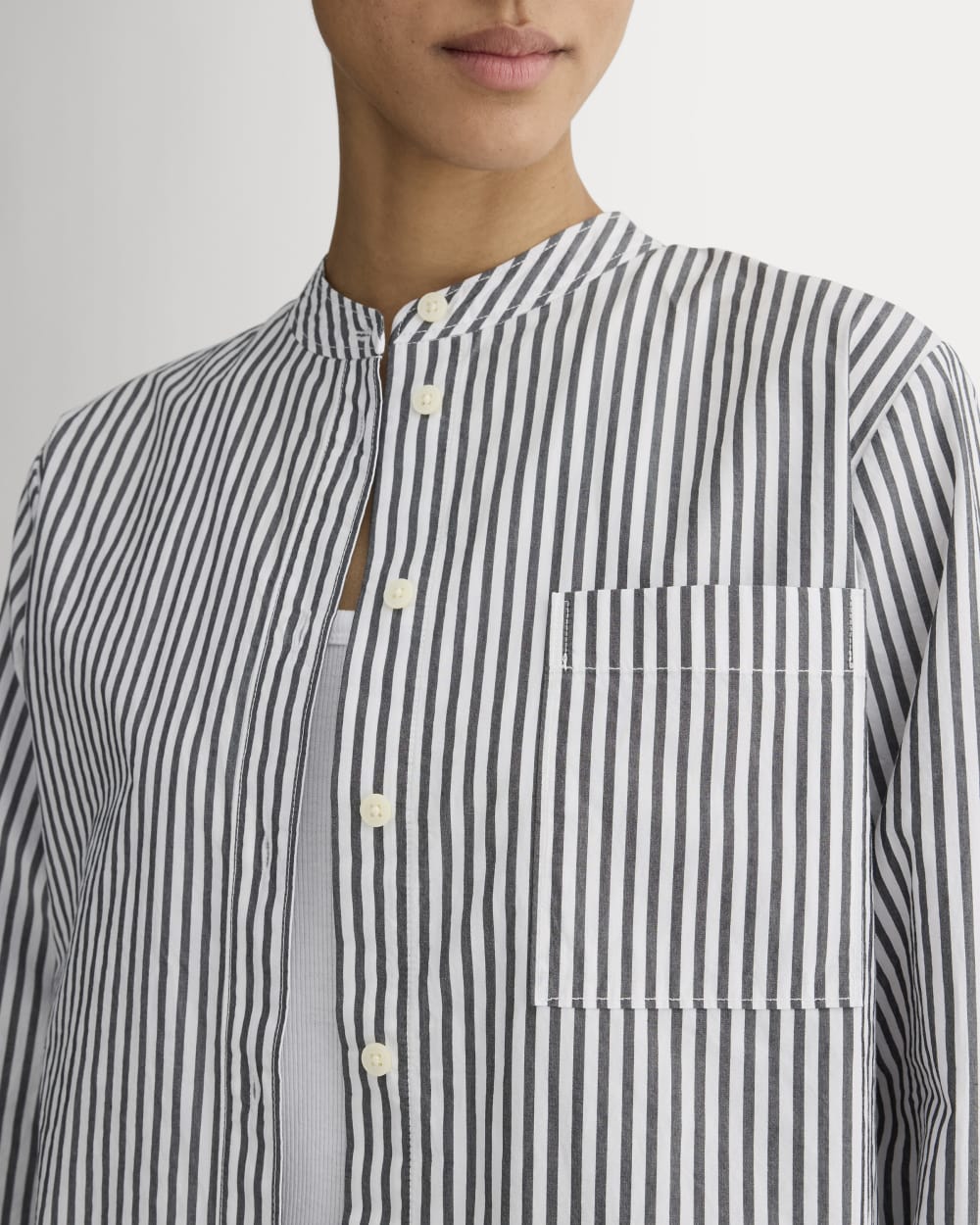 The Oversized Shirt in Ultrasoft Cotton in Optic White / Black — detail view