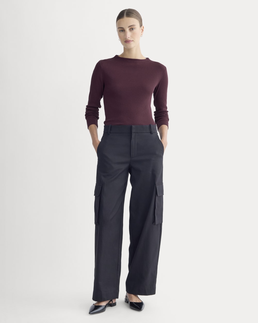 The Luxe Rib Funnel-Neck Tee in Heathered Port Royale — detail view