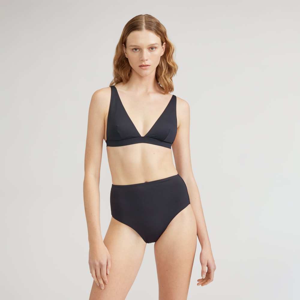 The ReNew Plunge Triangle Top in Black — front view
