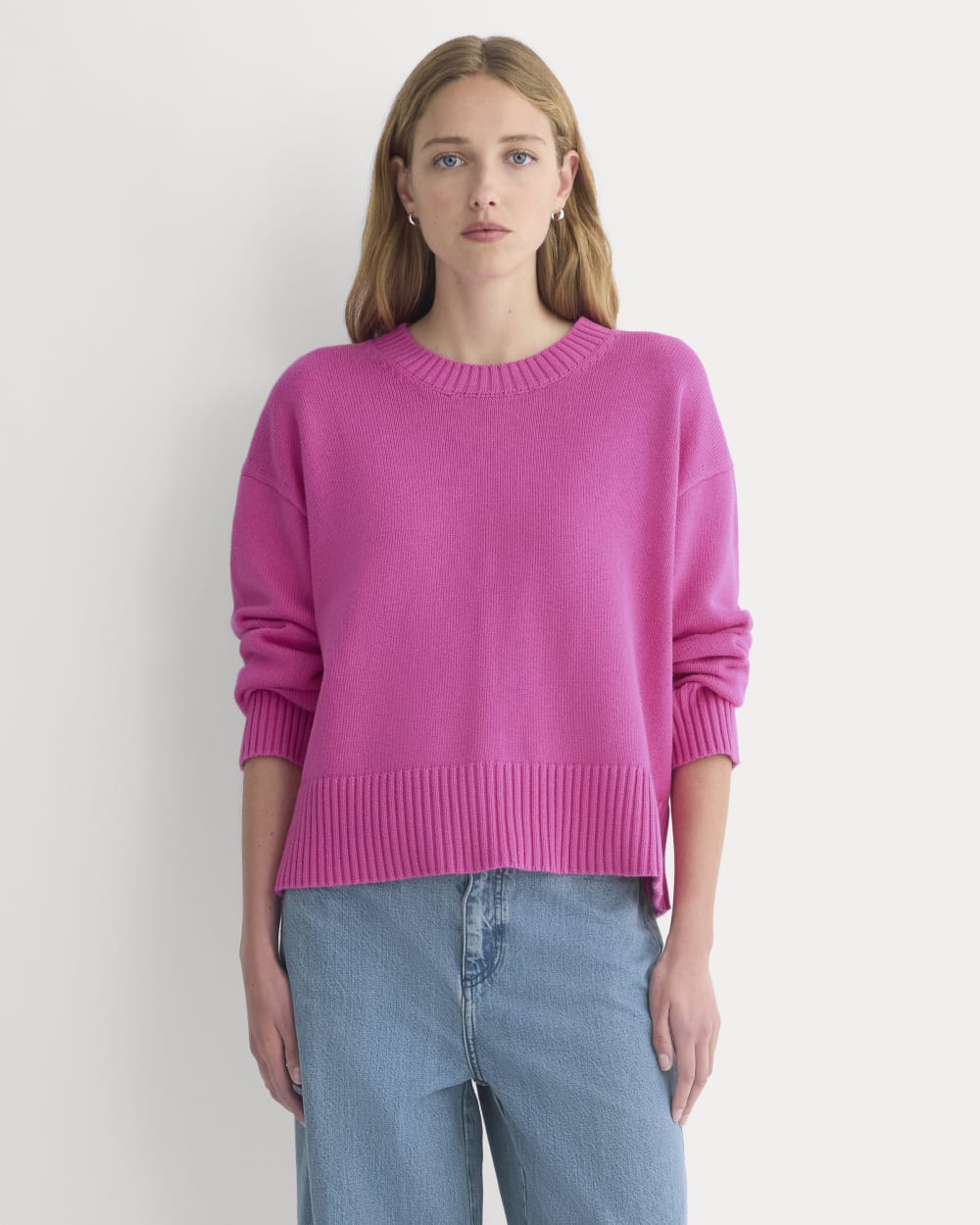 The Boxy Sweater in Everyday Cotton in Rose Violet — front view