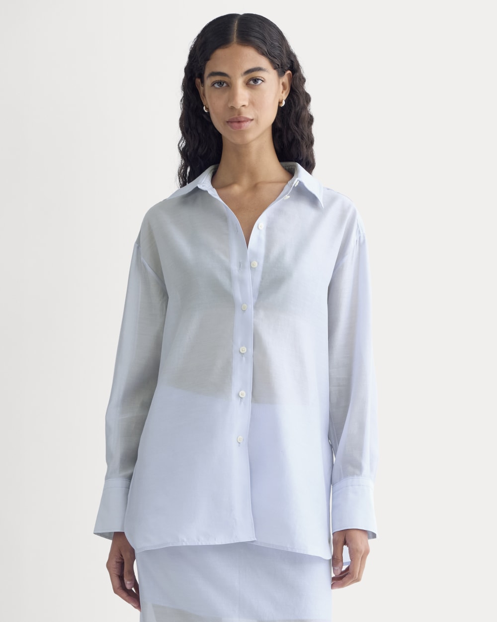 Oversized Shirt in Cotton-Silk Organza in Kentucky Blue — front view
