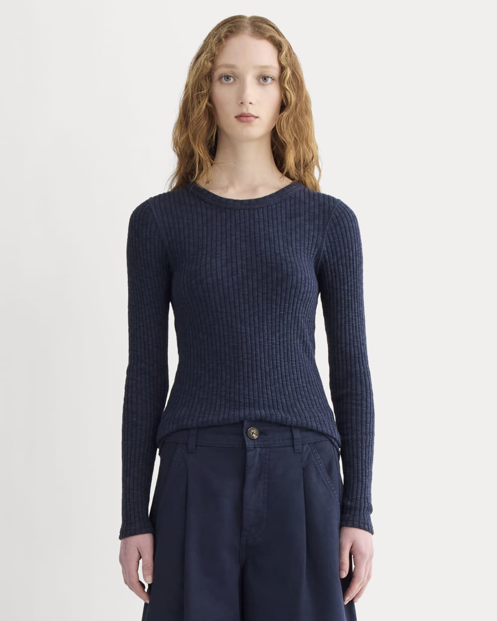 The Cozy Rib Long-Sleeve Tee in Navy — front view