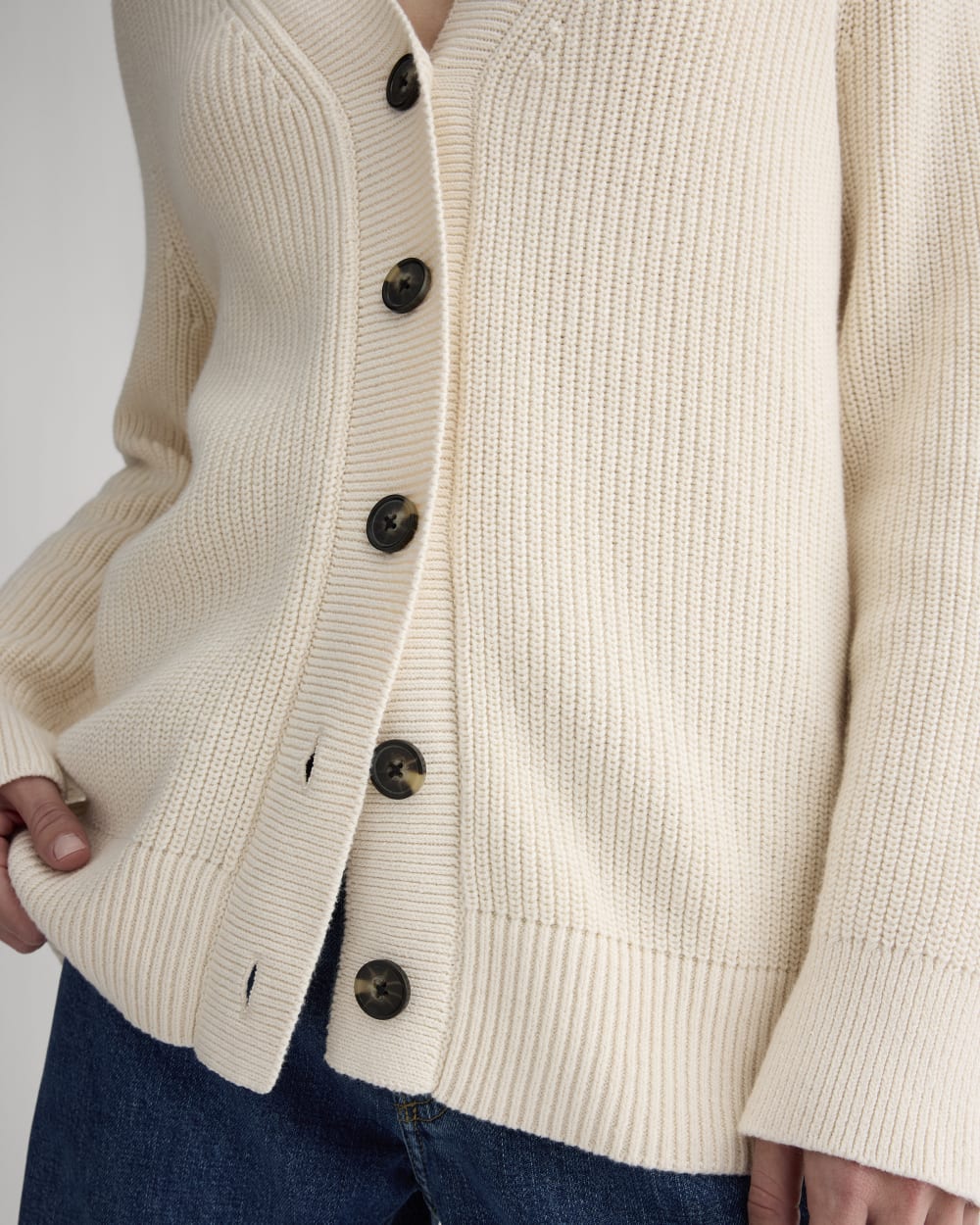 The Long Cocoon Cardigan in Canvas — detail view