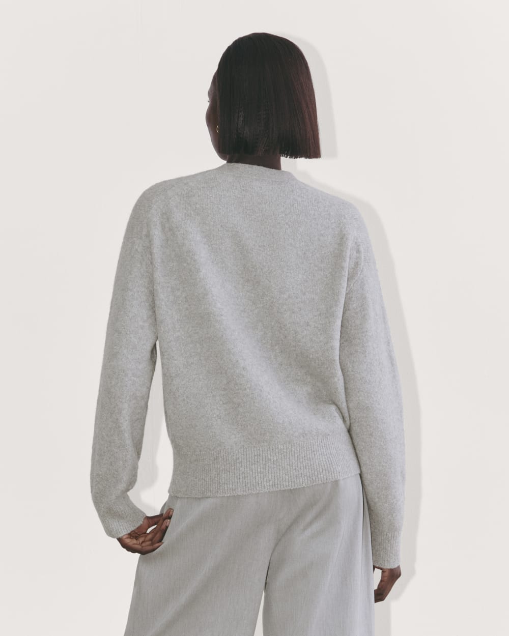 The Cocoon Cardigan in Plush Cotton in Heathered Grey — detail view
