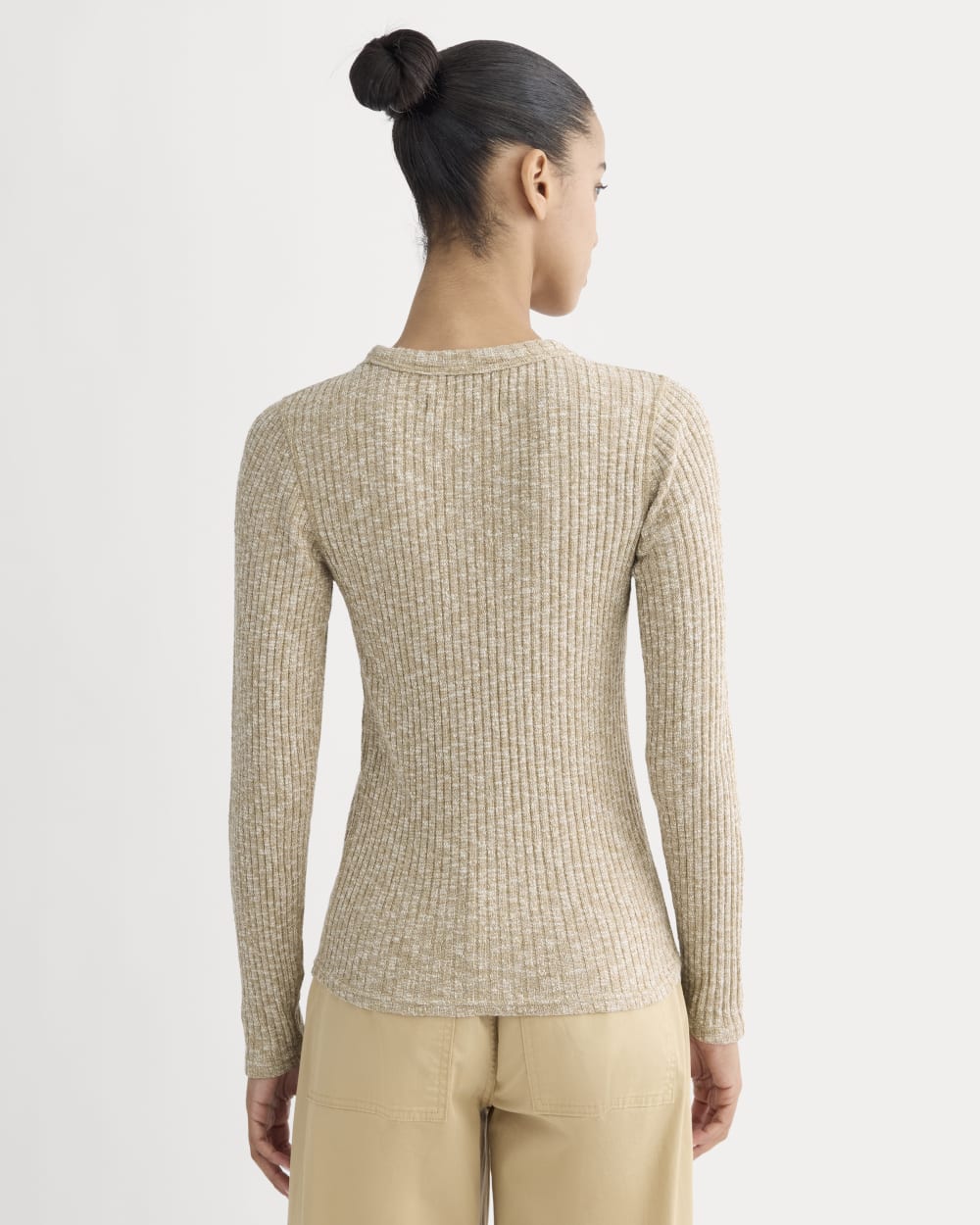 The Cozy Rib Long-Sleeve Tee in Cornstalk / Bone Twist — detail view