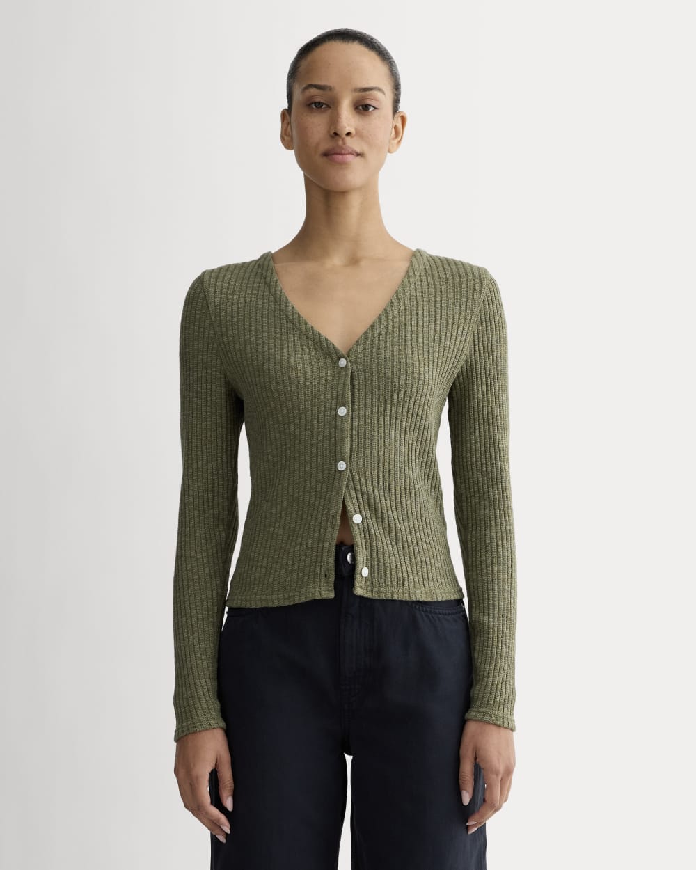 The Cozy Rib Cardigan in Kalamata — front view