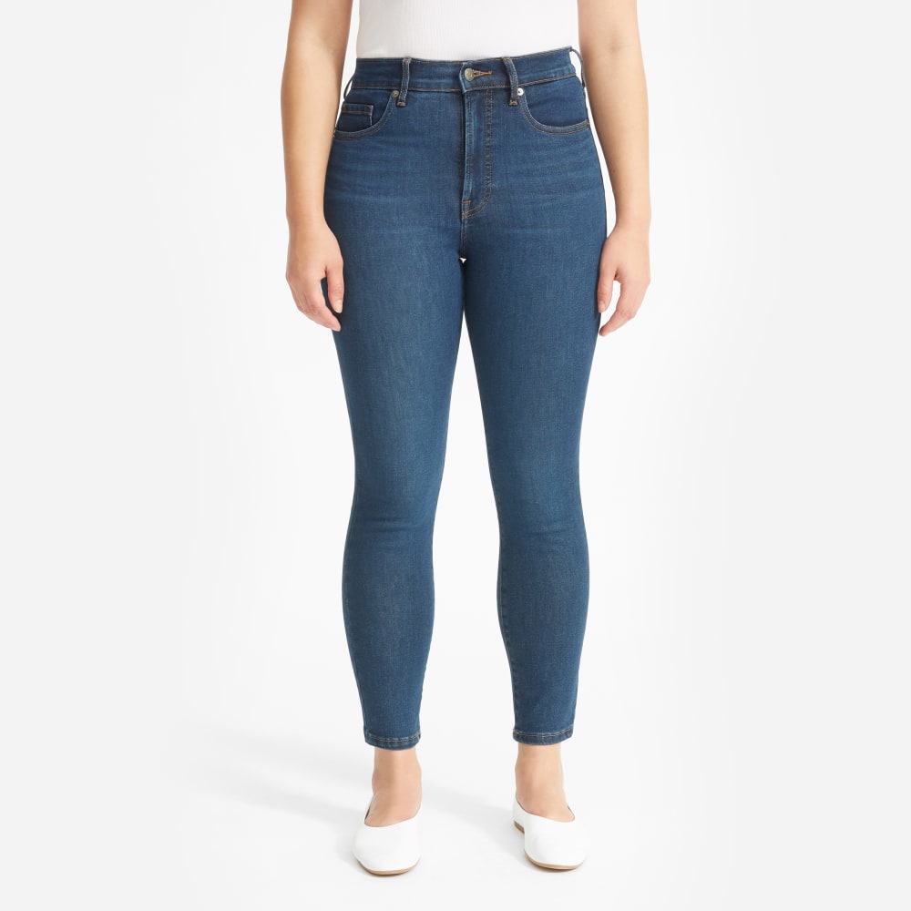 The Authentic Stretch High-Rise Skinny in Dark Blue Wash — detail view