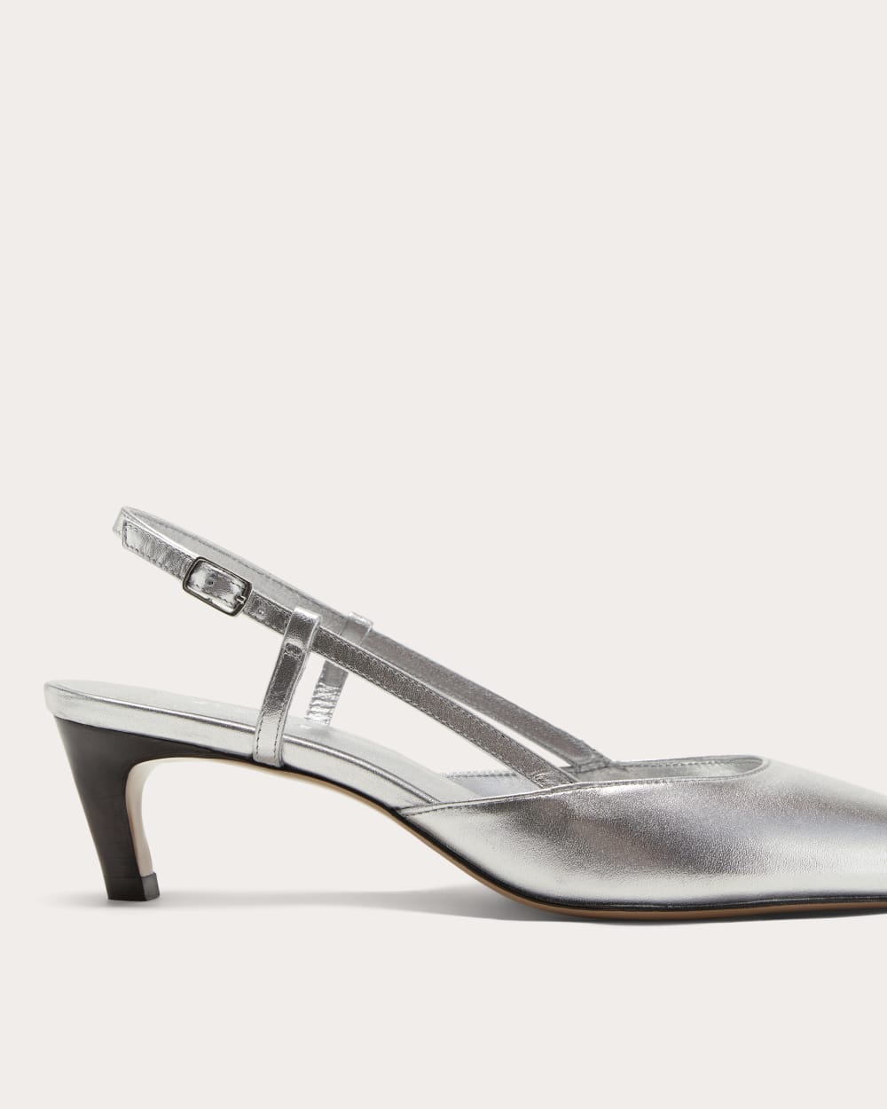 The Studio Slingback Heel in Silver — detail view