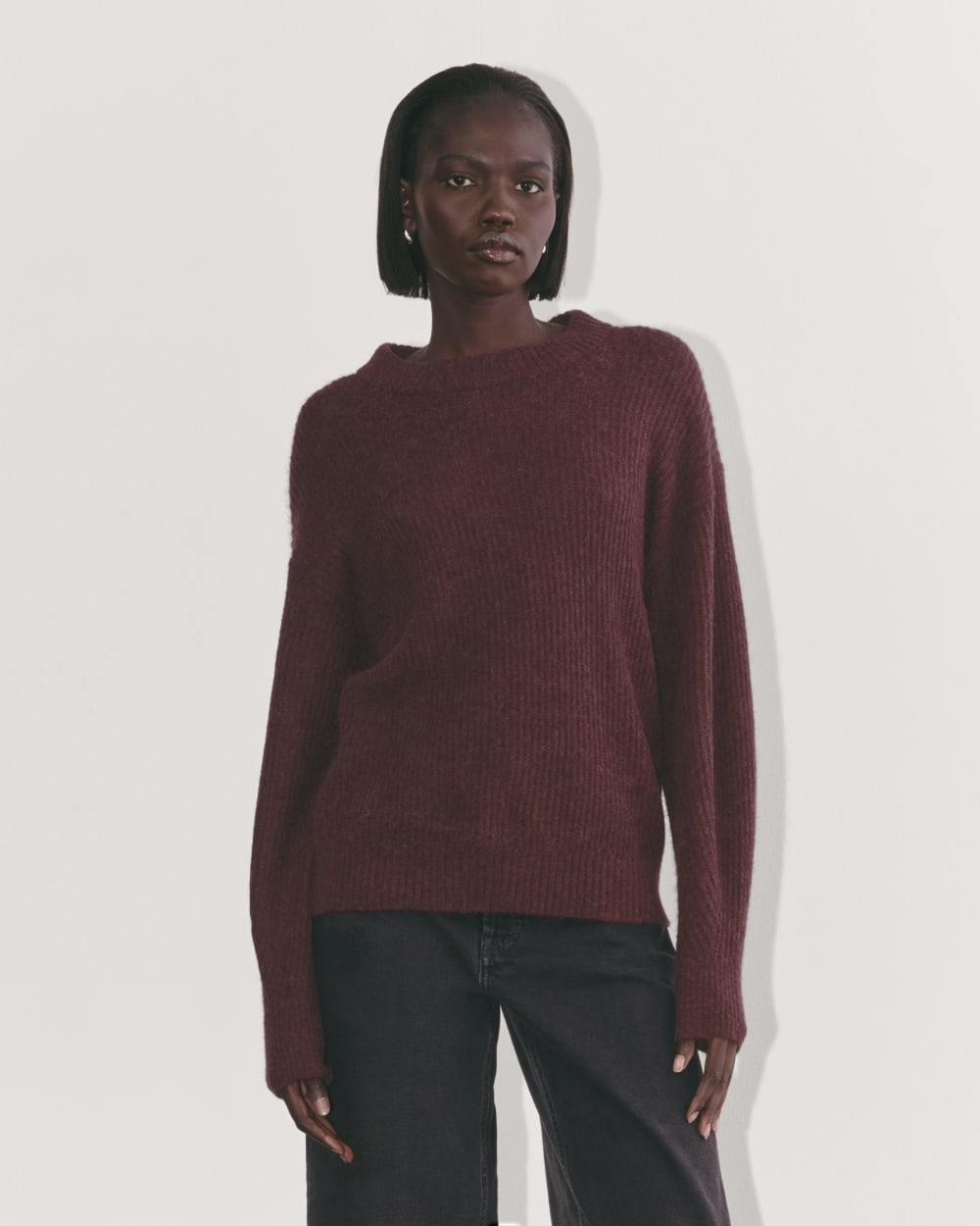 The Cocoon Crew in Alpaca in Burgundy — front view