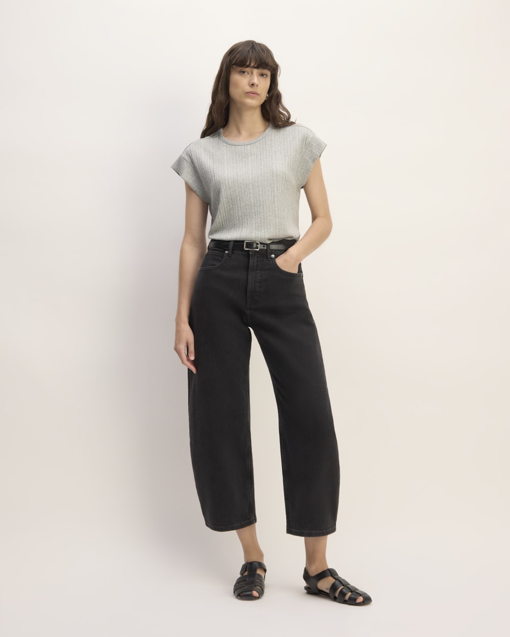 The Rib Muscle Tee in Heathered Grey — detail view