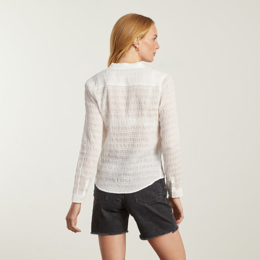 The Button Smock Top in White — detail view