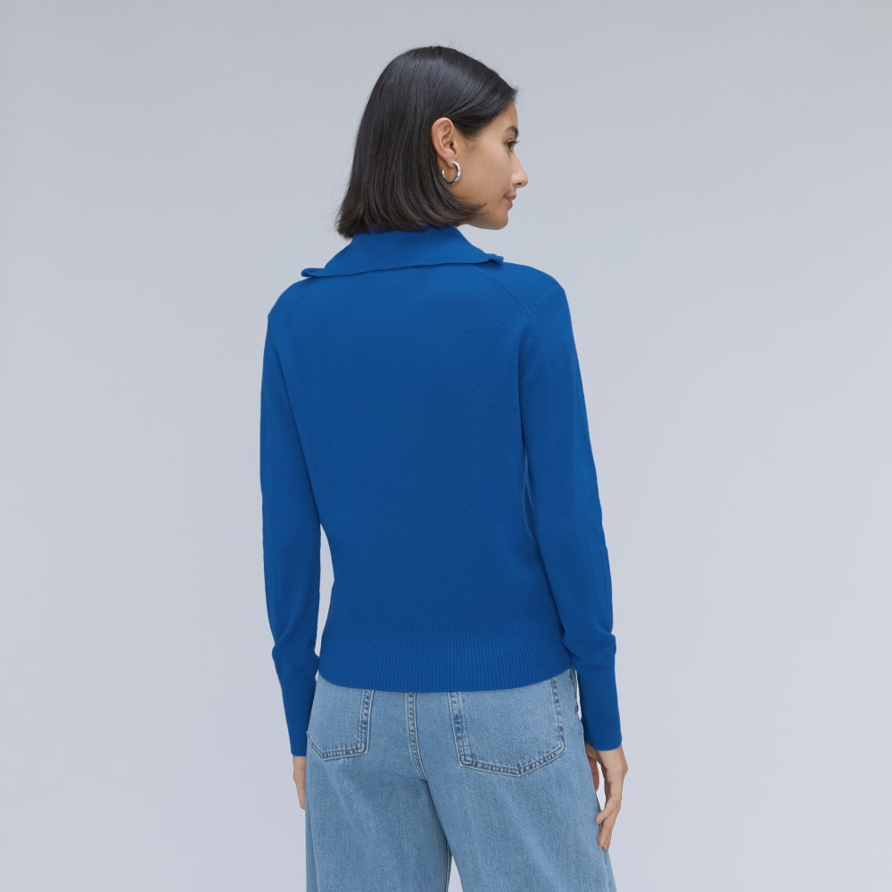 The Luxe Merino Half-Zip Sweater in Lapis Blue — detail view