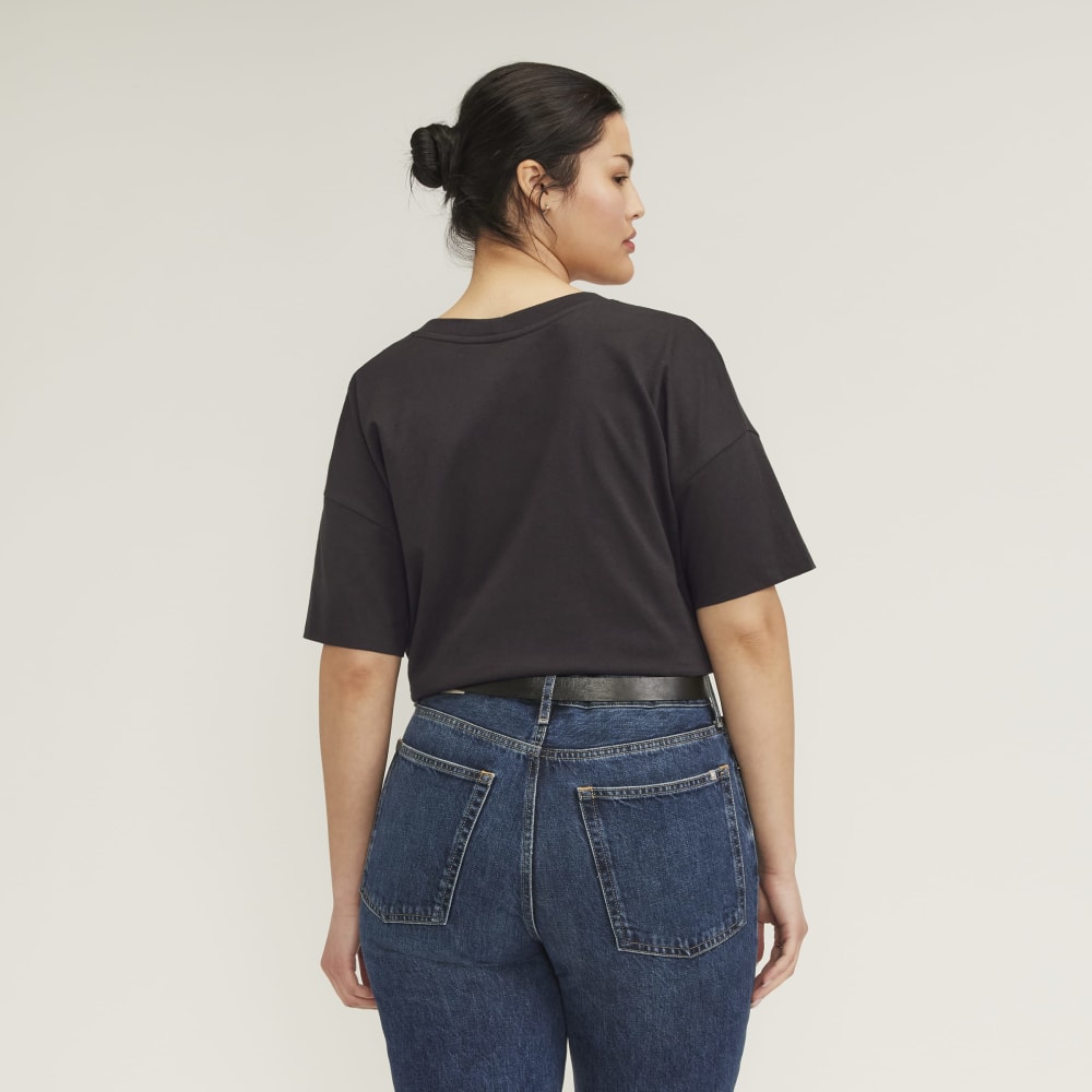 The Organic Cotton Slouchy V-Neck in Vintage Black — detail view