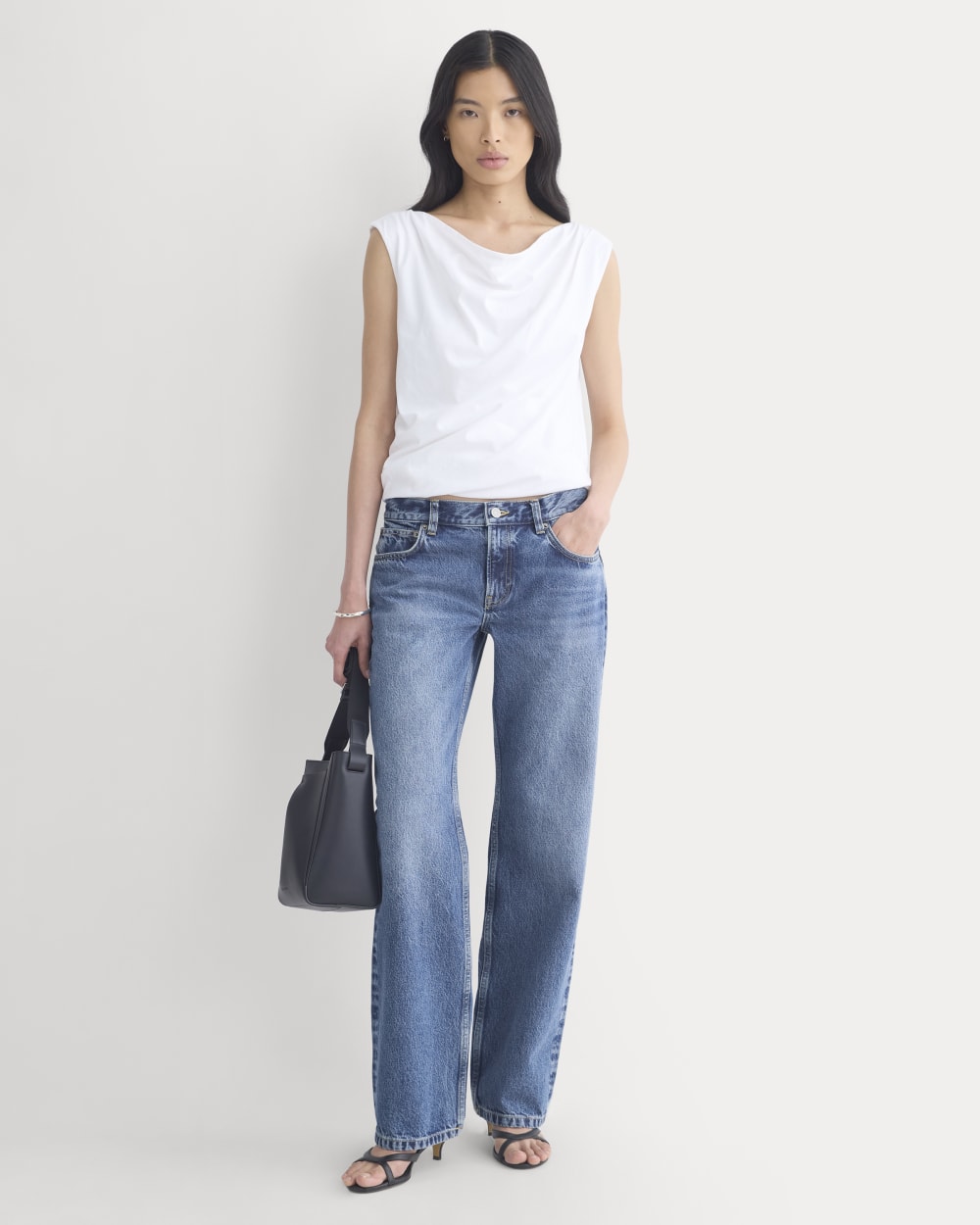 Boatneck Twisted Top in Essential Cotton in White — detail view
