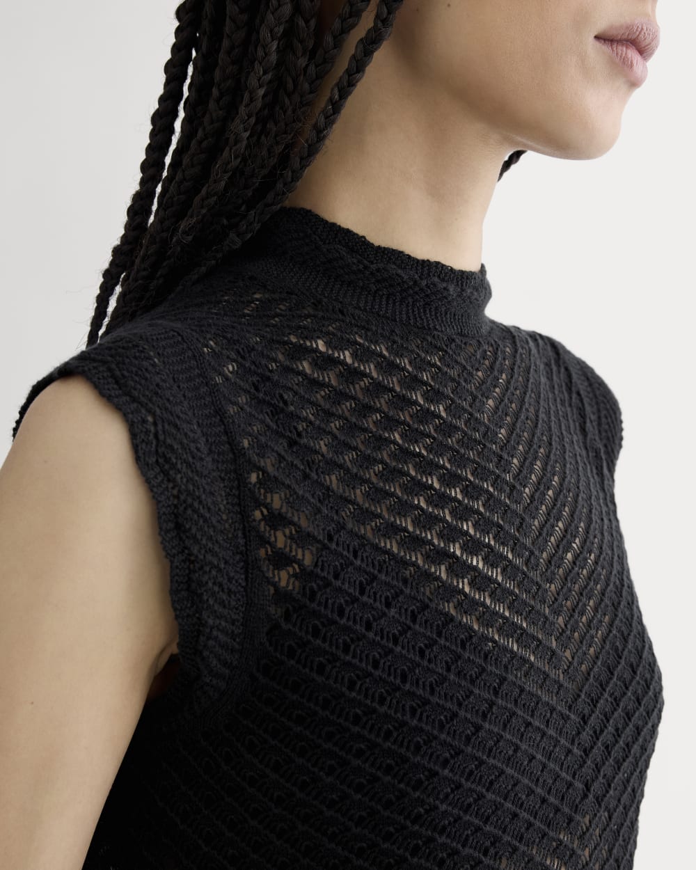 The Lace Knit Tank in Black — detail view