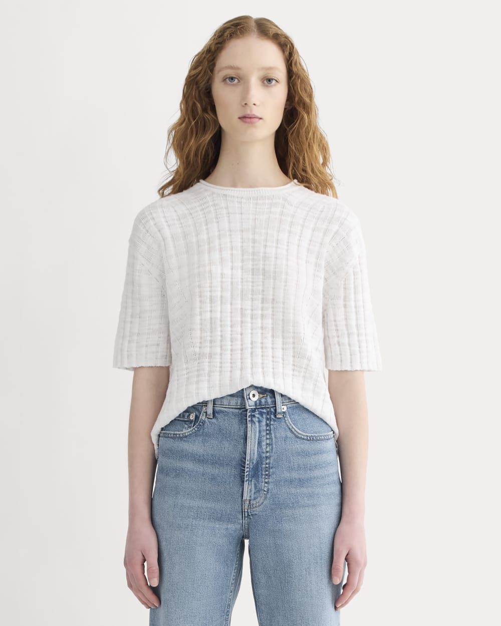 The Oversized Tee in Cotton Linen in White — front view