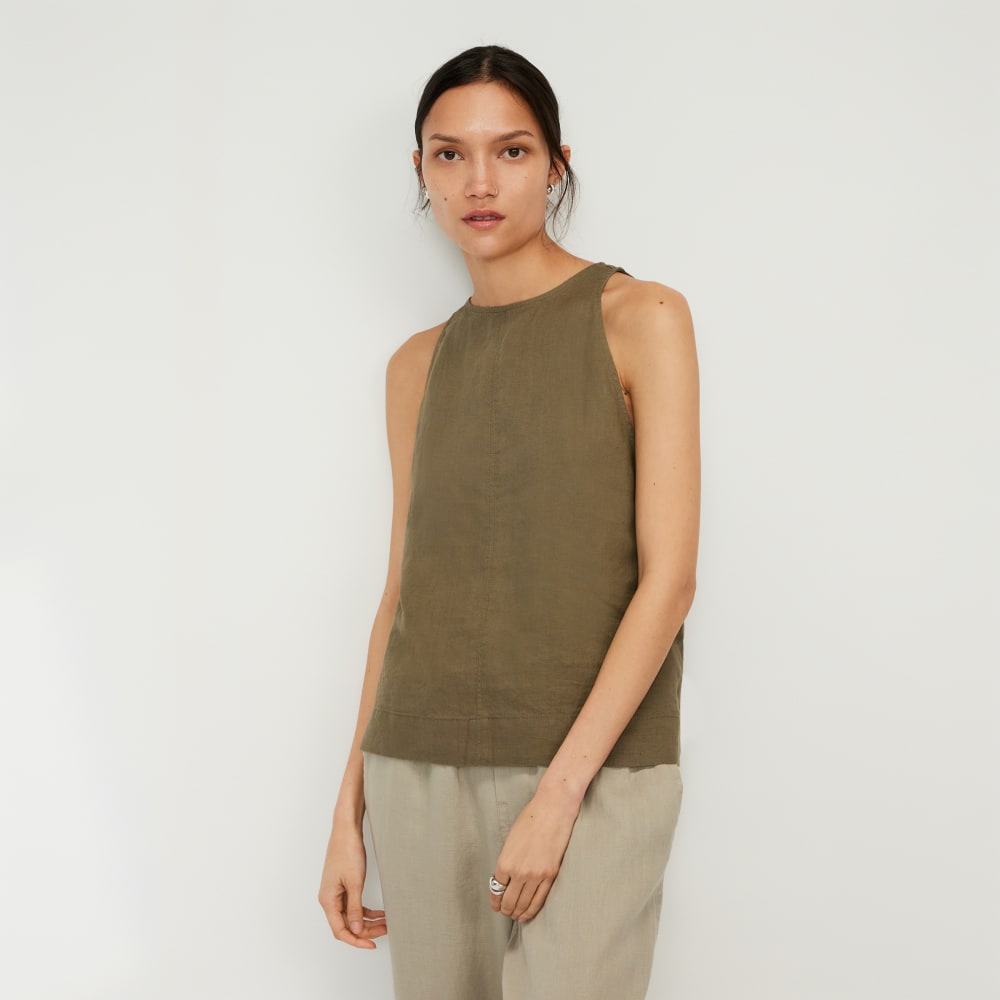 The Linen High-Neck Tank in Kalamata — front view