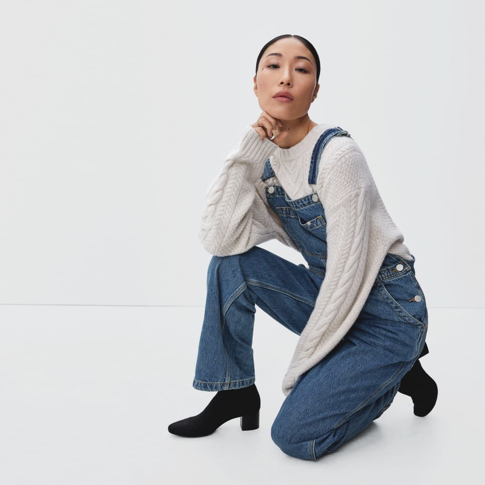 The Denim Overalls in Medium Indigo — detail view