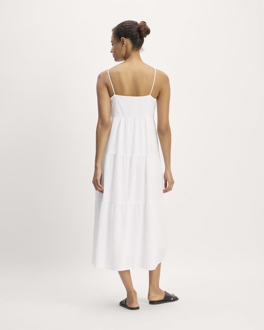The Gauze Tiered Dress in White — detail view