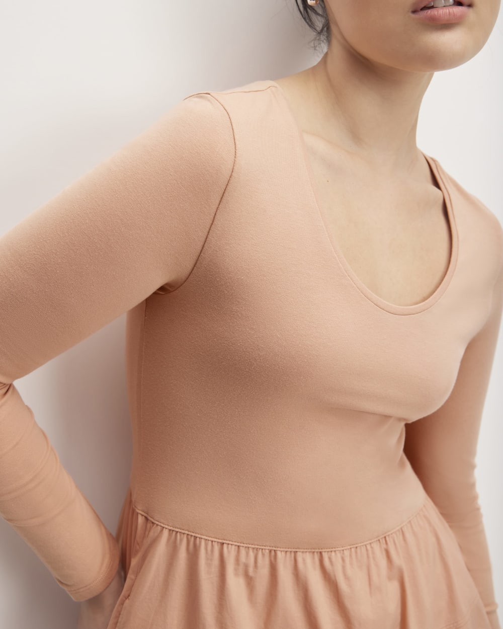 The Long-Sleeve Riviera Dress in Blush Pink — detail view