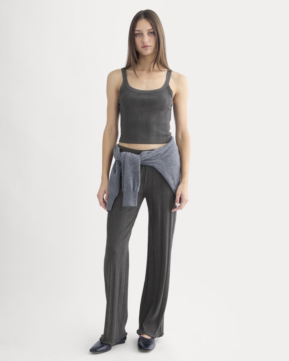 Lounge Rib Tank in Heathered Soot — detail view