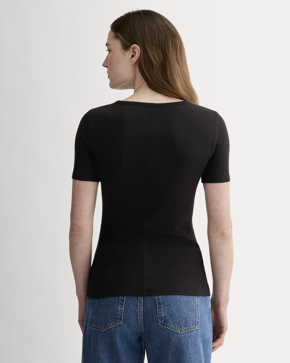 The Luxe Rib Crew in Black — detail view
