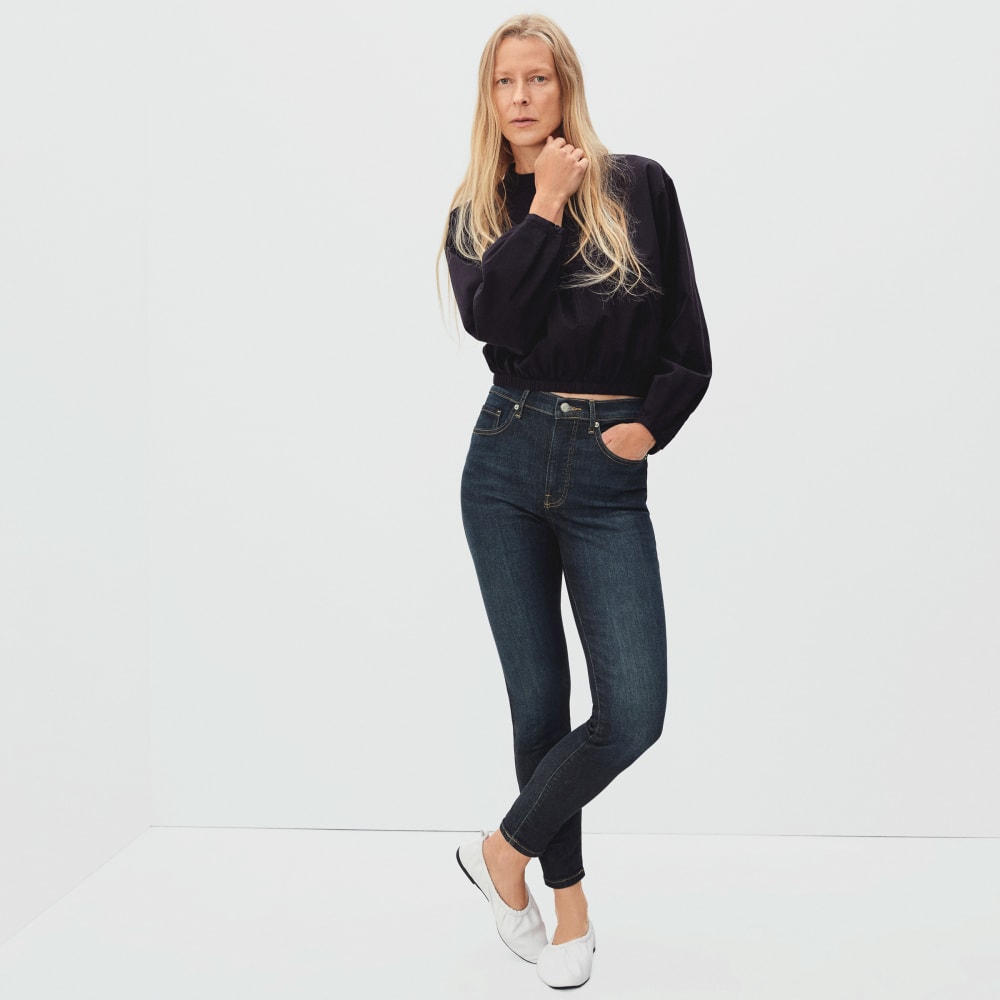 The Authentic Stretch High-Rise Skinny in Deep Indigo — detail view