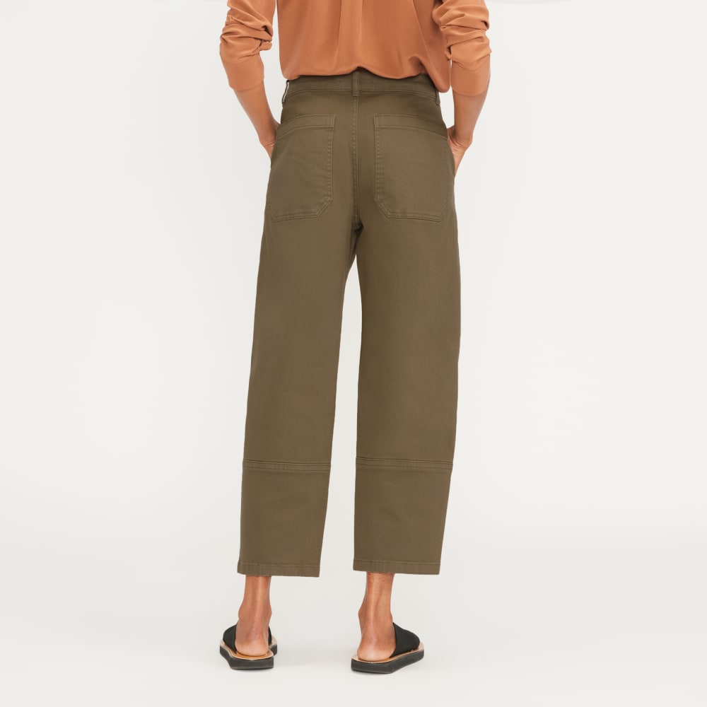 The Utility Barrel Pant in Dark Moss — detail view