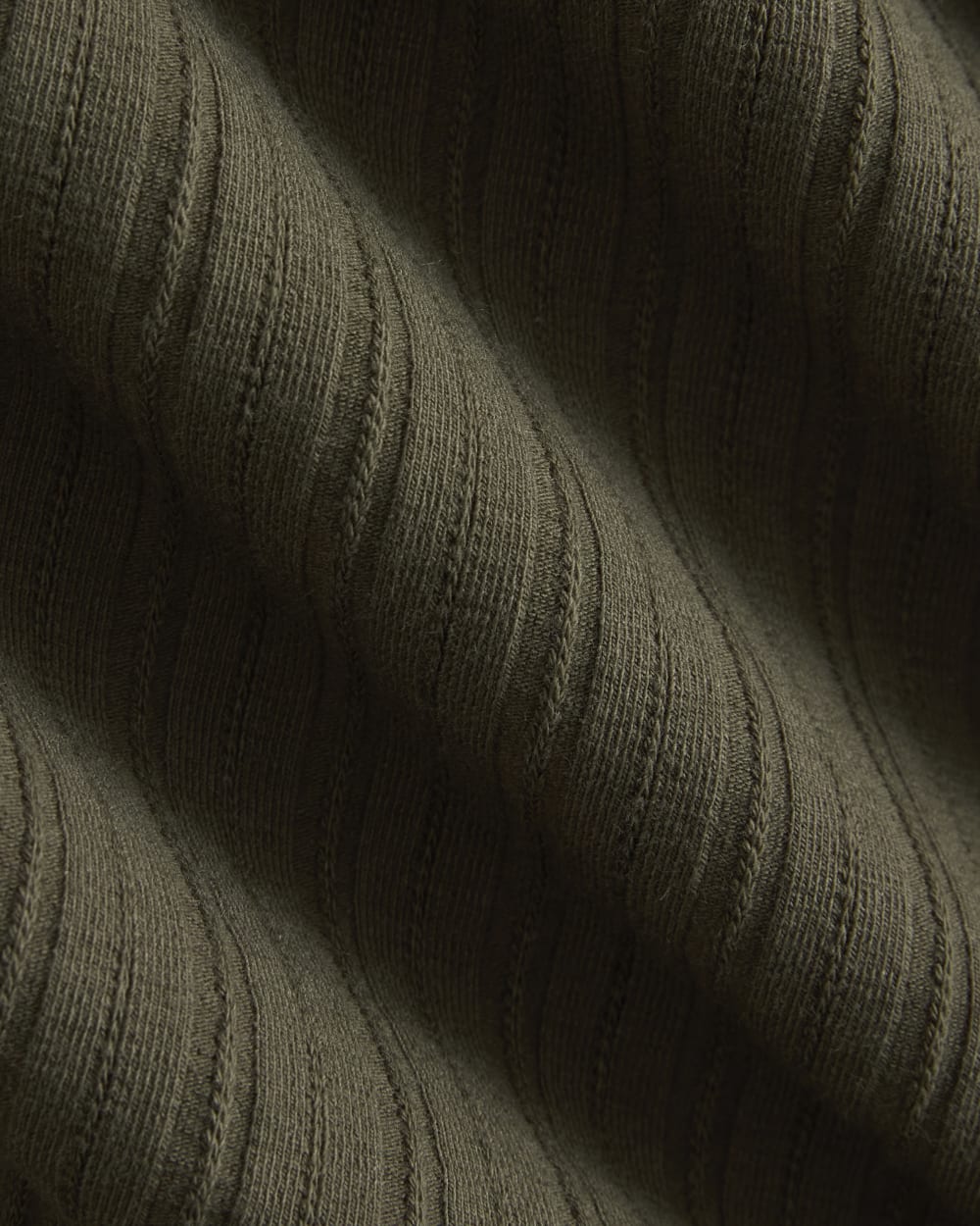 Scoop-Neck Midi Dress in Pointelle Knit in Olive Night — detail view