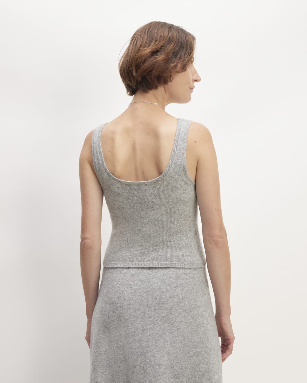 The Cozy-Stretch Tank in Heathered Grey — detail view