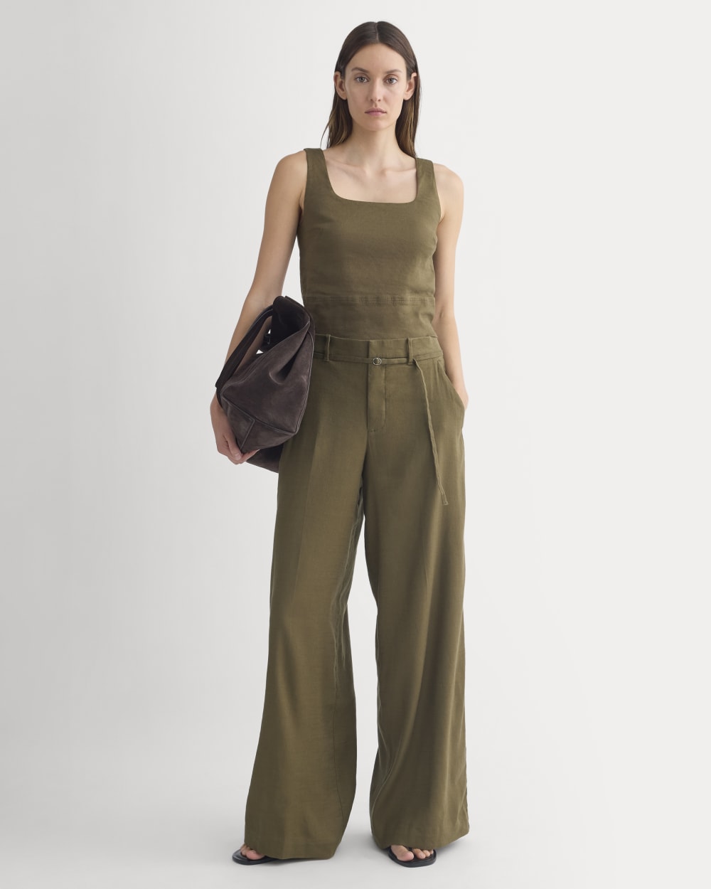 Square Tank in Stretch Linen in Beech — detail view