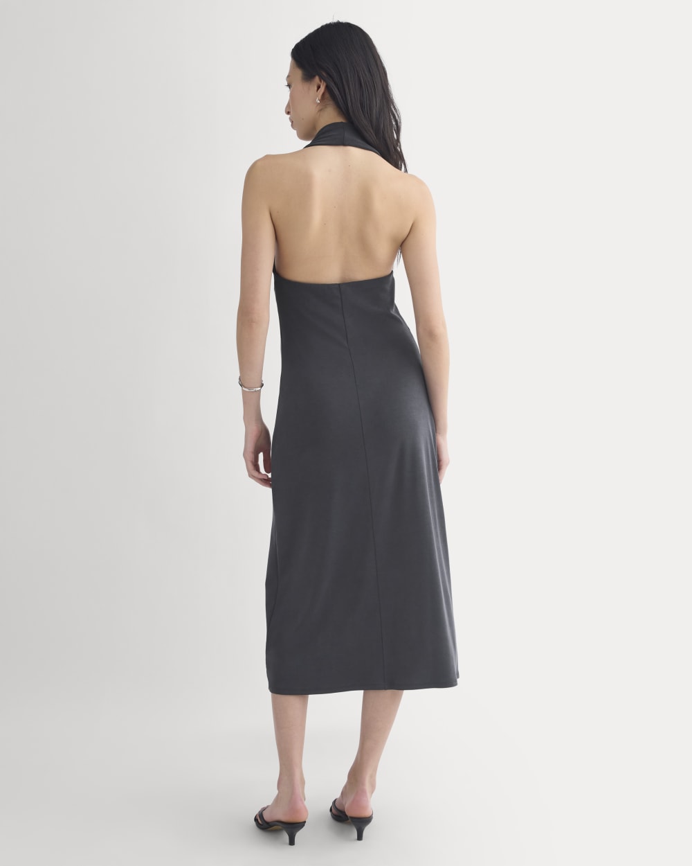 Cowlneck Halter Dress in Butterknit in Black — detail view